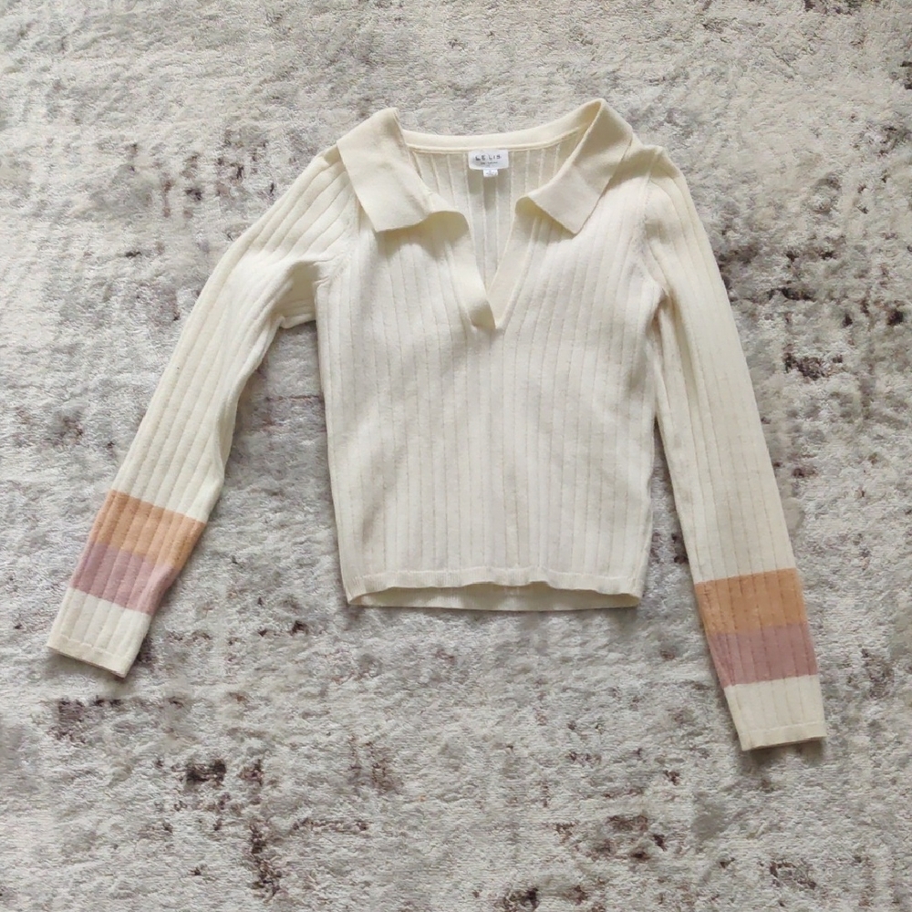 Le Lis Cream Ribbed Knit Top